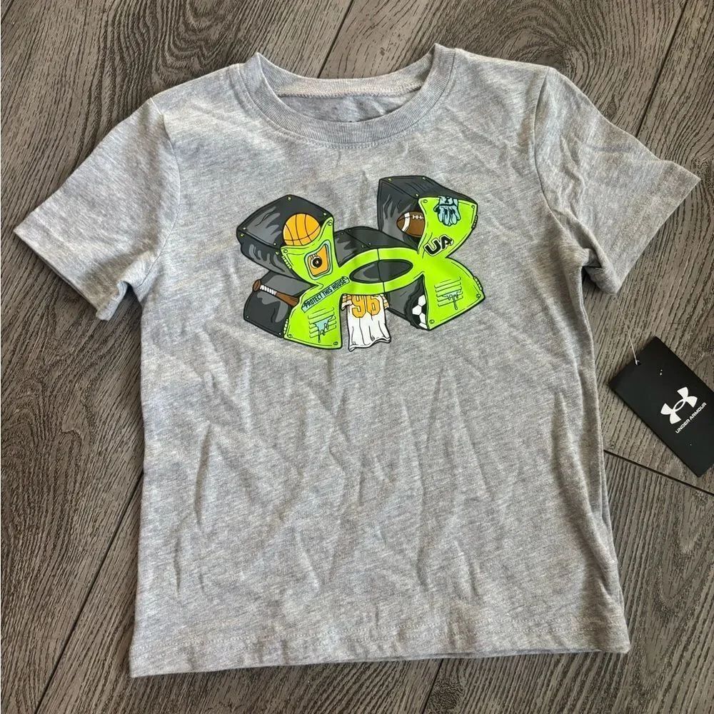 Under Armour Kids Gray Tee with Vibrant Green Graphic